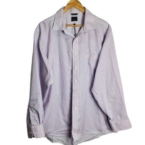 Chaps Non Iron Classic Fit Pink Blue Striped Button Down Dress Shirt Size 18